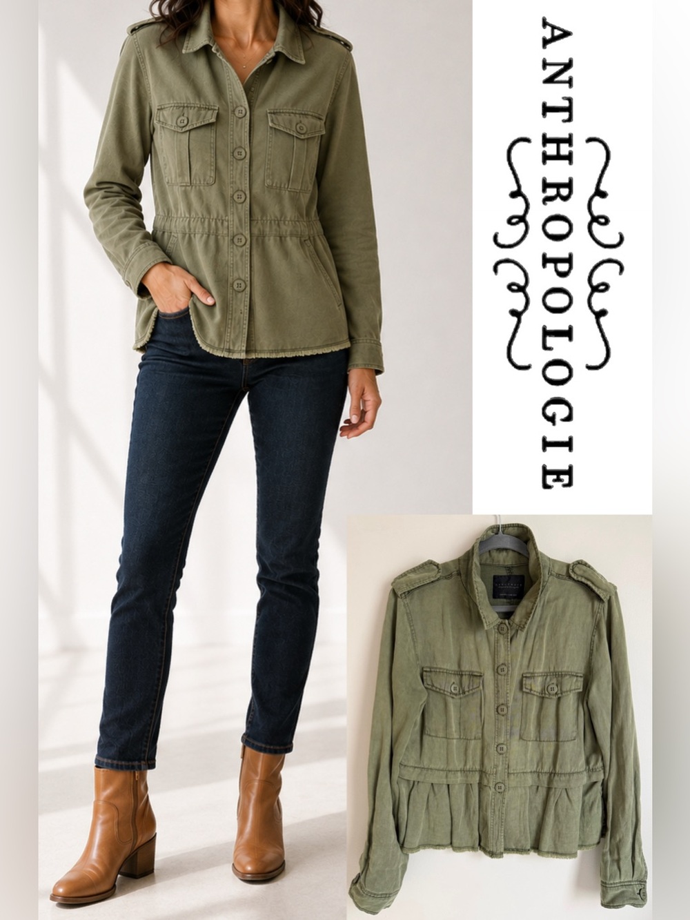 Sanctuary Anthropologie Tencel linen Olive Utility Jacket lightweight!